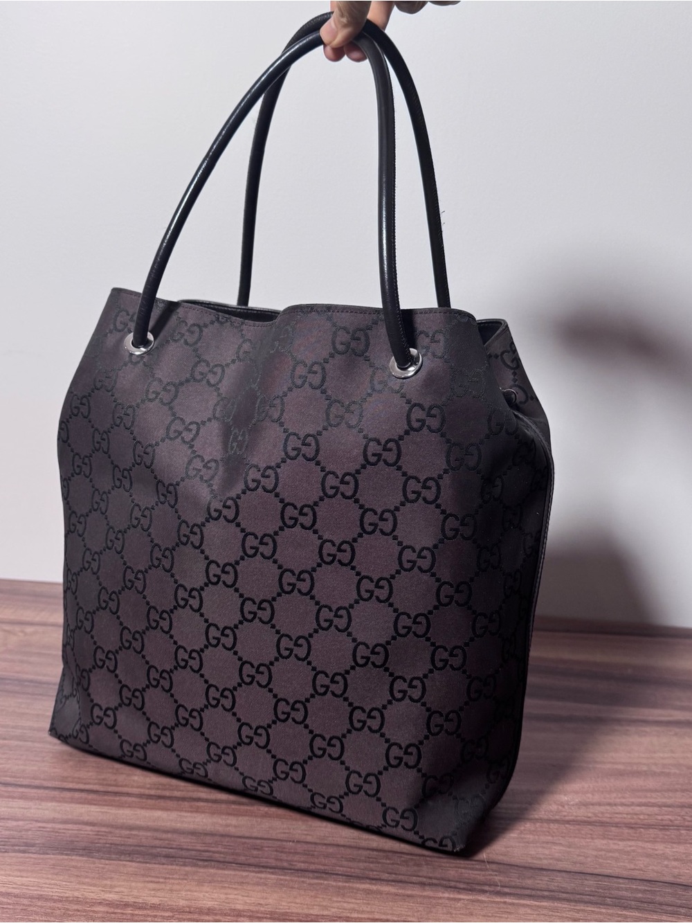 Gucci Black GG Monogram Tote with Double Handles